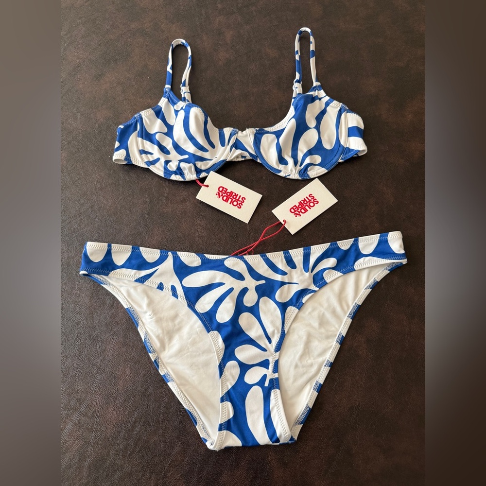 SOLID & STRIPED Blue and White Bikini SET
